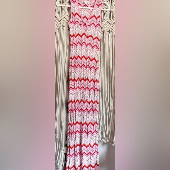 Torn by Ronny Kobo Pink Knit Chevron Sleeveless Pullover Maxi Dress – Size Large - Picture 1 of 7